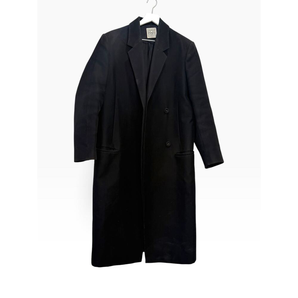 TOTEME Black Wool Blend Long Coat Minimalist Pointed Collar Size Medium